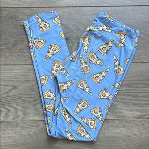 VINTAGE LuLaRoe OS Leggings with Blue Pizza Print
